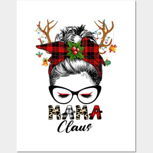 Mama Claus Reindeer Messy Bun Wink Eye Christmas Family Matching Posters and Art